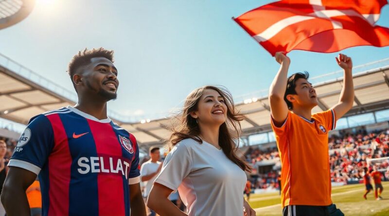 Football fans watching an English Premier League match at a stadium